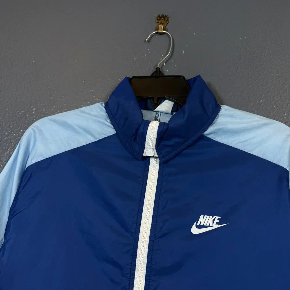 Nike S man blue light olympic jacket full zip sweatshirt big logo nylon vintage